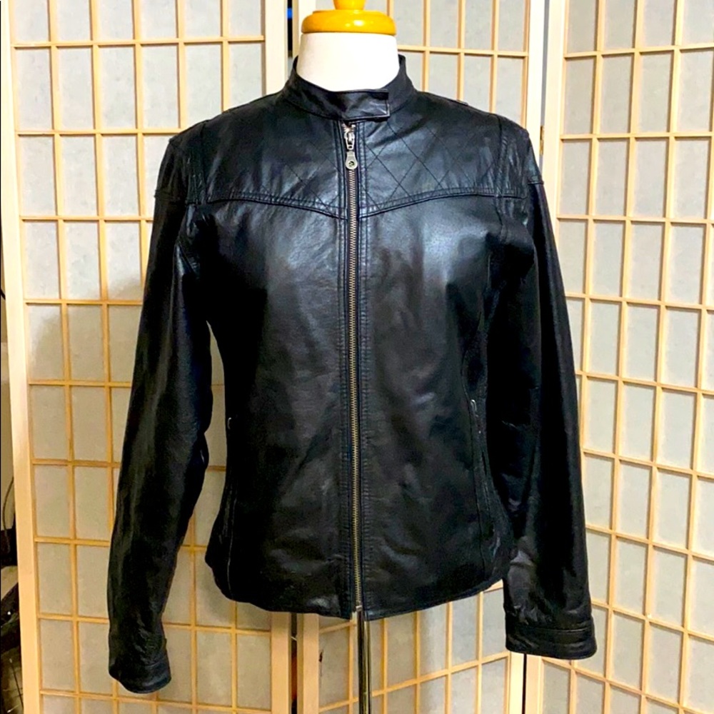 Slim Fit Leather Moto Jacket with Removable Liner